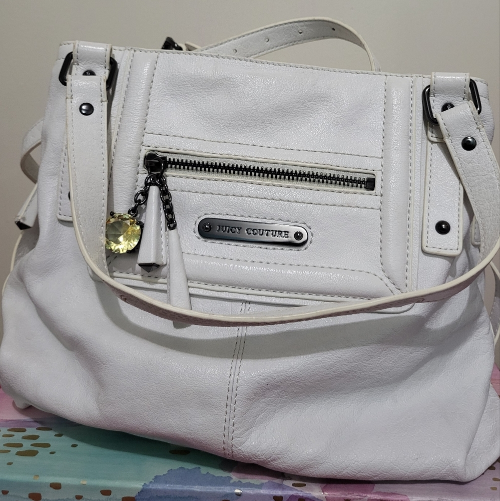 JUICY COUTURE Pippa Saturday Soire White Leather Satchel Crossbody Bag